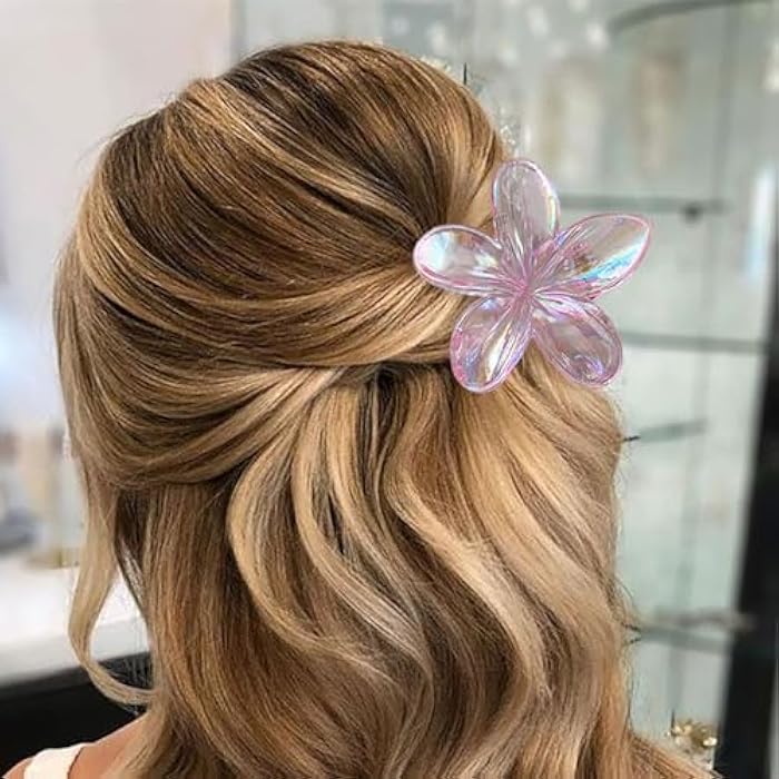 6PCS Colorful Clear Flower Claw Clips, Hawaiian Flower Hair Clips, NonSlip Strong Hold, Beach Hair Accessories for Women & Girls - Image 3